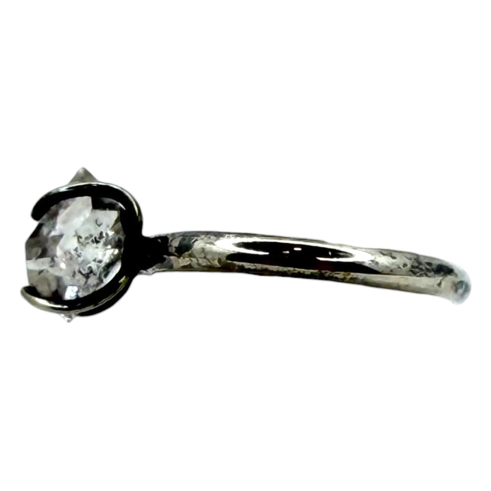 Vintage Solitaire Ring Glass Stone Size 5.25 Silver Tone Raw Cut Minimalist
